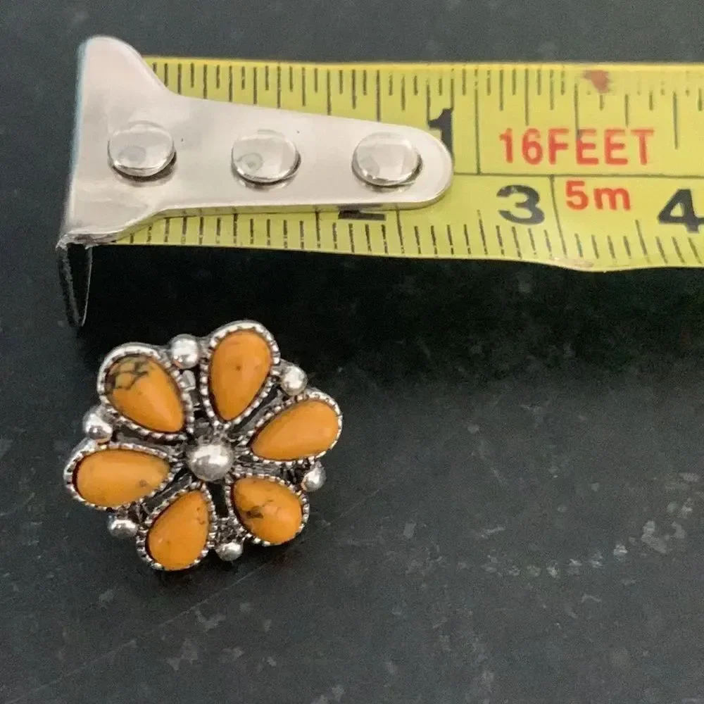 Yellow Cluster Flower Stud Earrings, Faux Spiny Oyster - Petite